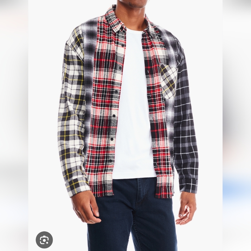 Forever 21 Mens Colorblock Plaid Shirt Sz S